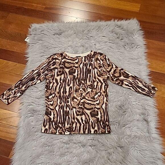 Talbots pure merino wool brown ans tan design fitted sweater size small‎ - Picture 2 of 5